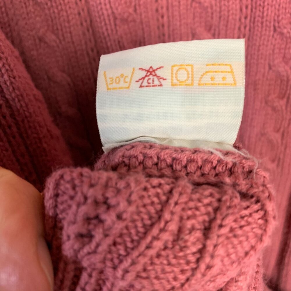 Vintage 90s Cable Knit Sweater M Pink Tradition Country Collection 80s Crewneck - Picture 9 of 14